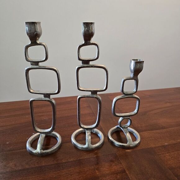 Modern MCM Candle Holder  Made in India Silver Tone Brutalist Style - Picture 10 of 11